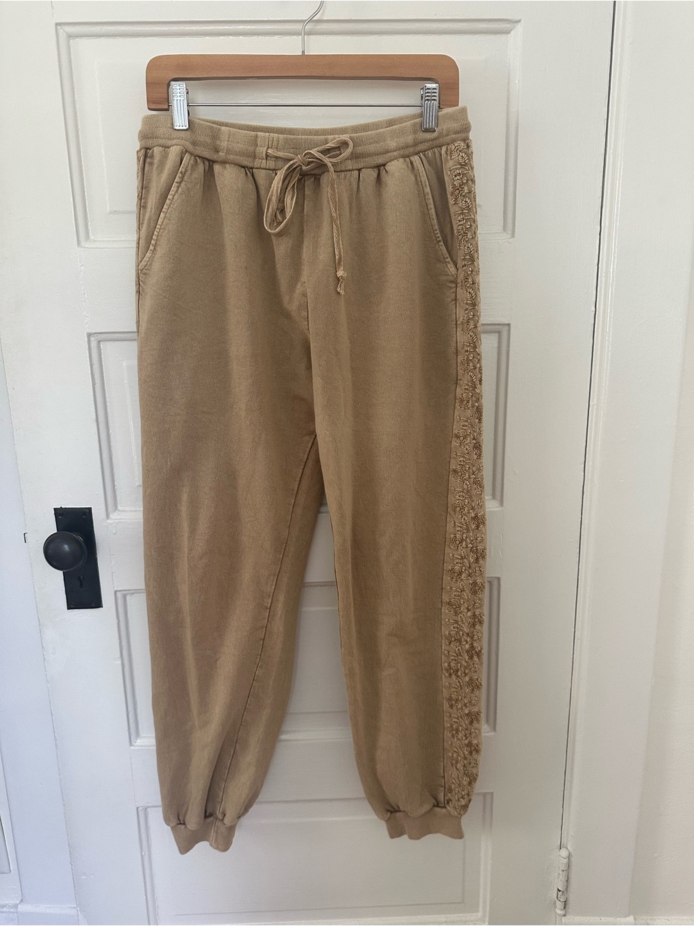 Solitaire Tan Drawstring Jogger Pants with Lace Side